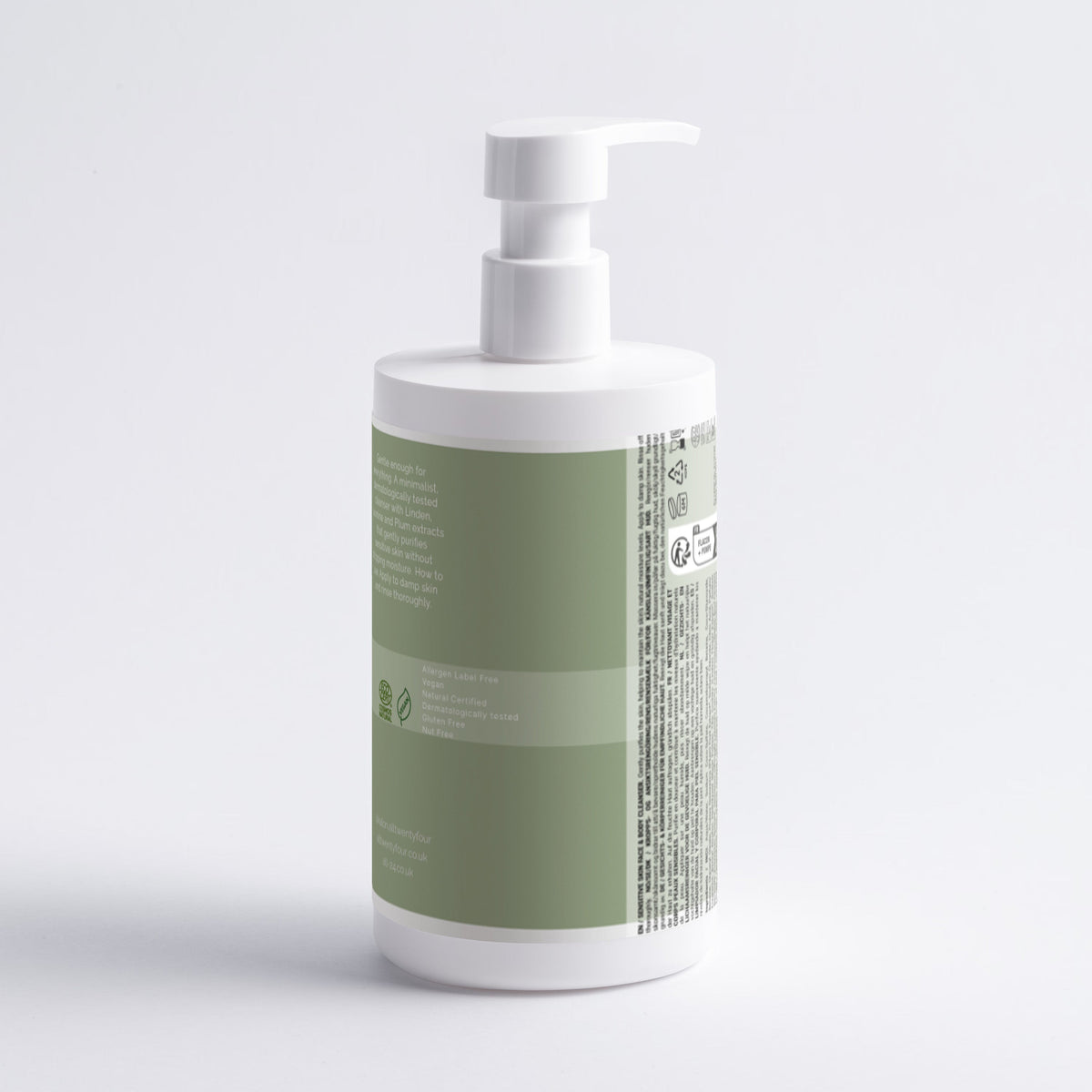 A white Kalon pump bottle with a sage green label, shown from a side angle on a clean white background.