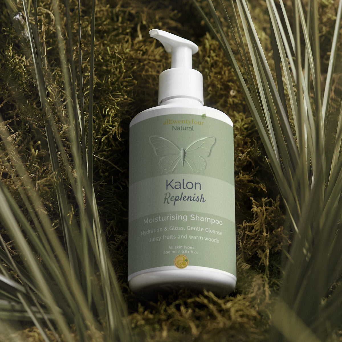 Kalon Beauty bottle on a natural background with plants